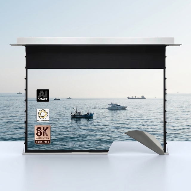 Electric Tubular Motor Inceiling Tab-tension Pull-Down Projection Screen with Trigger Control and PVC Fabric