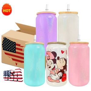 Bouteille isotherme à sublimation vierge 15oz 16oz 20oz, Mug de voyage irisé, Verre à paillettes transparent scintillant - Product Image 2