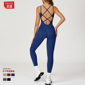Ensemble de justaucorps pour femme Disko Sport, bleu marine, dos croisé, coupe ajustée, vêtements de yoga avec soutien-gorge amovible, vêtements de sport et de fitness - Product Image 4