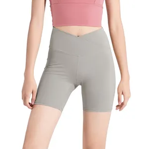 Celana pendek Yoga ketat untuk wanita, celana legging Fitness pinggang tinggi, celana pendek Yoga, celana pengencang pantat, tanpa kelim, gaya OEM untuk lari