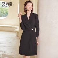 Nouvelle Robe Blazer Rose Clair Unie Mi-longue Tissée à Taille Naturelle avec Fermetures Éclair et Boutons Manches Longues Coupe Évasée pour le Bureau – Fabrication Originale