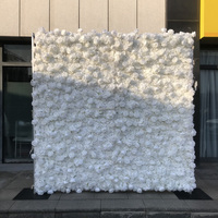 EG-M041 5D 2,4 x 2,4 m Mur de Fleurs en Tissu Enroulable Roses Artificielles Blanches pour Décoration de Fond de Mariage