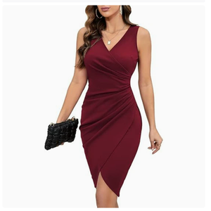 Abito da donna slim fit con scollo a V, taglie forti, senza maniche, a trapezio, autunnale, 2XL, in poliestere antipiega - Product Image 6