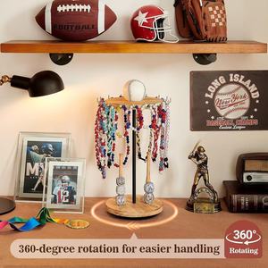 Cross-border wooden rotating baseball <b>ring</b> holder, champion <b>ring</b> storage rack, desktop solid wood drip <b>necklace</b> display rack - Product Image 2