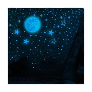 Autocollants muraux lumineux à lueur sombre, lune et étoiles pour plafond, chambre d'enfant, vente en gros,
