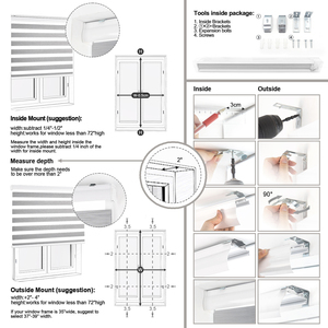 Rideau semi-occultant en polyester à gaufres zébrées, sans cordon, à tirer et pousser, à un clic, pour salle de bain et cuisine - Product Image 6