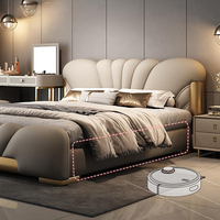 Lit double en cuir souple de luxe haut de gamme, design moderne, cadre de lit surdimensionné, style moderne, ensemble de meubles de chambre à coucher de luxe, taille king-size