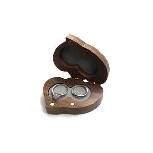 Retro Copper Wooden Cosmetic Jewelry Display Storage Clamshell Box Serving Trays for Weddings Double love Ring Box Custom