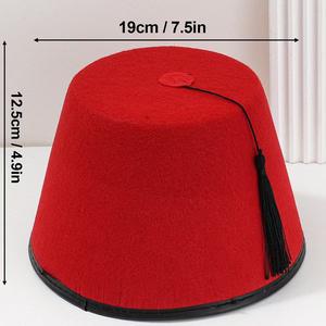 Vente en gros accessoire de costume <span class=keywords><strong>marocain</strong></span> <span class=keywords><strong>rouge</strong></span> chapeau turc de Fès avec pompon noir pour les fêtes décontractées et en plein air des adultes - Product Image 2
