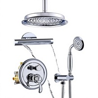 Ensemble de douche vintage 1 poignée avec pommeau de pluie 9 pouces à fixation au plafond, bec de baignoire cascade, douchette à main et inverseur 3 voies