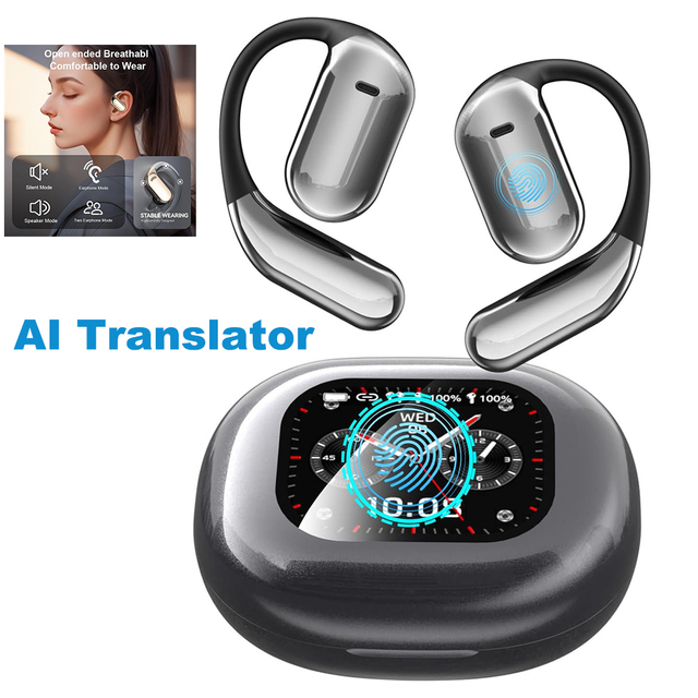 Intelligent Touch Screen AI Language Translation Device Earphones Real Time 3 in 1 Translator OWS Earbuds With 144 Languages