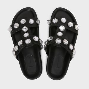 Sandales compensées noires pour femme, ornées de strass, nouvelle collection été 2025, rehaussantes, tendance, ouvertes, décontractées pour la plage - Product Image 4