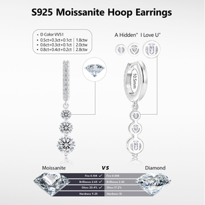 Venta al por mayor de fábrica: Pendientes de aro colgantes de moissanita para mujer, de plata de ley S925 con baño de oro de 18K, a la moda. - Product Image 4