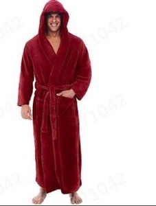 <span class=keywords><strong>Bata</strong></span> de manga larga de invierno de talla grande para <span class=keywords><strong>hombre</strong></span>, ropa de dormir de invierno de franela transpirable con bolsillo de parche y <span class=keywords><strong>capucha</strong></span> gruesa - Product Image 5
