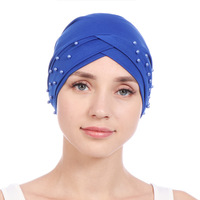 Nuevo Pañuelo Elástico de Satén con Cuentas Indias y Diseño Cruzado para Quimioterapia, Disponible en Europa y EE. UU.