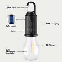 Lampes solaires d'urgence portables avec crochet, câble de données, charge type C, lanternes de camping COB, lampes de tente LED tungstène