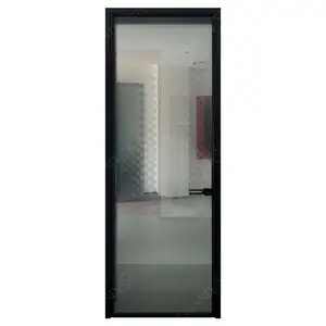 Slim frame leaf latest design aluminum bathroom door for houses toilet door interior waterproof single door
