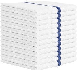 Cotton Kitchen <b>Towels</b> White <b>Blue</b> Stripe Woven Rectangle Dish <b>Towels</b> Machine Washable - Product Image 1