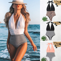 Baju Renang Wanita Model Halter Neck Tank Top Terusan Tanpa Punggung dengan Tali Tipis, Cepat Kering, Bahan Spandex/Polyester Bermotif Bunga
