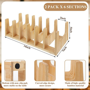 Bamboo Pot Lid Organizer 6 Slots Dish <b>Rack</b> <b>Kitchen</b> Storage Minimalist Design - Product Image 3