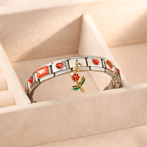<b>Red</b> Heart Rose Module Set Stainless Steel DIY Jewelry <b>Bracelet</b> Unisex Gift Charm <b>Bracelet</b> - Product Image 3