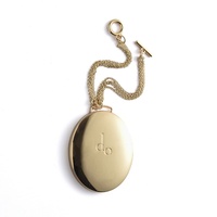 Espejo de Maquillaje de Bolsillo Giratorio Ovalado de Metal Dorado con Grabado en Relieve, Personalizado y de Doble Cara, con Cadena
