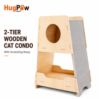 Maison pour chat en bois à deux niveaux avec rampe à gratter et tissu à gratter amovible, lit pliable pour chats d'intérieur