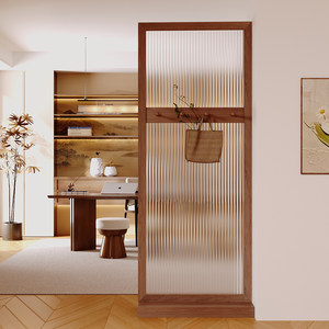 No-drill New Chinese-style Rainbow Glass Screen Wood Movable Partition for Living Room Entrance Dining Room Bedroom - Product Image 3