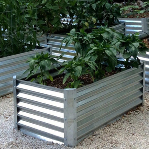 Jardinera elevada galvanizada multiusos, resistente a la intemperie, personalizada en negro y plateado, para plantar flores, hierbas, frutas y verduras. - Product Image 1