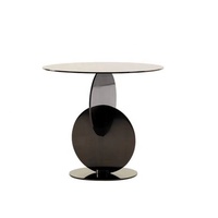 Meuble de salon moderne table à thé plateau en verre acier inoxydable noir tables à café rondes