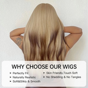 Perruque synthétique longue ondulée dégradée brun-<span class=keywords><strong>blond</strong></span> pour femme, avec frange, effet naturel, résistante à la chaleur, idéale pour les fêtes <span class=keywords><strong>de</strong></span> Noël - Product Image 5
