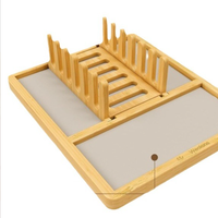 Égouttoir à vaisselle pliable en bambou, organisateur de comptoir de cuisine détachable pour assiettes, bols, couverts, avec plateau de drainage