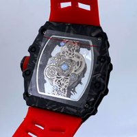 SPARKTIME Montre Tonneau tendance pour homme 47mm avec bracelet en caoutchouc à surface creuse unique, montre de sport à quartz personnalisée
