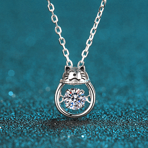 Joli <span class=keywords><strong>chat</strong></span> chanceux S925 <span class=keywords><strong>argent</strong></span> Sterling plaqué or blanc pendentif flottant Moissanite collier bijoux fins collier femmes cadeau - Product Image 2