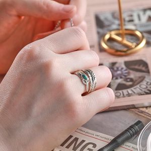 925 Sterling Bạc Cổ Điển Tuyên Bố Nhẫn Có Thể Điều Chỉnh Xếp Chồng Lông Màu Ngọc Lam Cho Phụ Nữ Người Đàn Ông Rhodium Mạ Hợp Thời Trang Phụ Kiện - Product Image 4