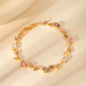 Pulsera de Tulipán con Cristales Chapada en Oro de 18k Resoul, Pulseras Apilables de Lujo con Hojas de Circonio para Mujer, Joyería de Moda - Product Image 1