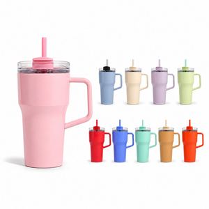 Custom Logo Single Wall Plastic Tumbler With Handle and Straw BPA Free <b>Reusable</b> Travel <b>Mug</b> for Coffee Water Gifts Bulk Wholesale - Product Image 1