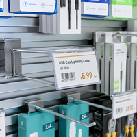 Porte-étiquette transparent en PVC moderne et portable avec clip pour système d'affichage de produits de vente au détail sur panneaux à lattes et grilles