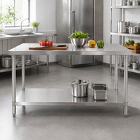 Table de travail de cuisine en acier inoxydable robuste, avec pieds en tube rond, pour restaurant et boulangerie, fournie directement par l'usine