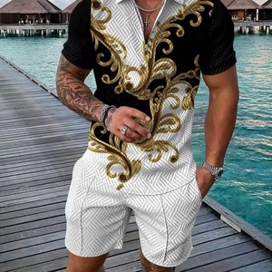 Ensembles de polos décontractés personnalisés OEM, ensembles de survêtements courts d'été pour hommes, t-shirt et short pour hommes avec fermeture éclair - Product Image 3