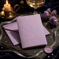 Ensemble de cartes de remerciement personnalisées gaufrées avec enveloppe, ruban et sceau de cire, papeterie cadeau texturée lavande