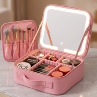 Sac de maquillage de voyage portable et réglable, personnalisable OEM & ODM, multi-usages, 3 couleurs de lumière, étanche, avec miroir LED