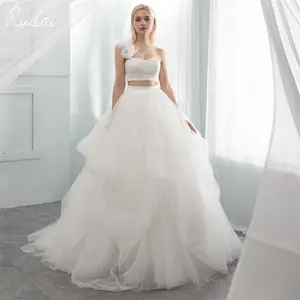 Ruolai QW01392 abito da sposa senza maniche con Top e gonna Sexy con applicazioni a una cinghia abito da sposa a-line