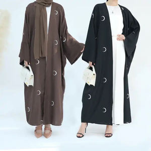 Abaya ouverte brodée motif lune, Abaya traditionnelle musulmane, Vêtement islamique, Abaya ouverte, Vêtement islamique, Vêtement musulman en lin pour l'Aïd - Product Image 3