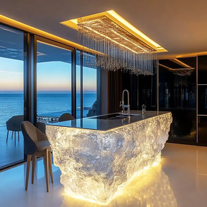 Tavolo da Pranzo in Resina Trasparente Luminosa, Bancone Bar di Lusso di Alta Gamma con Design Glaciale - Product Image 1