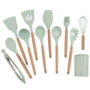 Super <span class=keywords><strong>settembre</strong></span> 12 pezzi In 1 Set gadget da cucina strumenti utensili da cucina spatola Set di utensili da cucina In Silicone per la casa con manici In legno - Product Image 4