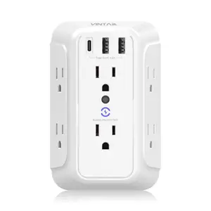 VINTAR 6 AC Outlet Extender Wall Mount Power Strip USB Wall Charger Multi Plug Outlets