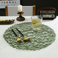 Napperons ronds en vinyle tressé vert sauge, 38 cm, blanc, rose, marron, doré métallisé ajouré, pour décoration de table