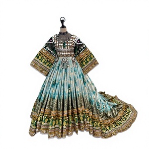 Vestido de novia verde largo estilo tren, estilo afgano Kuchi, con bordados elaborados, largo hasta la rodilla, manga larga, para mujer, informal - Product Image 2