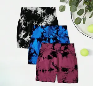 Short de yoga grande taille pour femmes Short de cyclisme Tie Dye pour femmes Short taille haute pour femmes